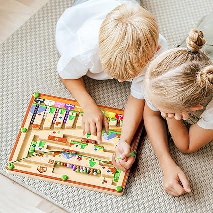 [The Latest Version] Wooden Magnetic Colors with Number Mazes: Montessori Letters Match with Counting Puzzles to Learn Educational Math Toys, Perfect Birthday Gifts for Children, Ideal Montessori Magnetic Board Games