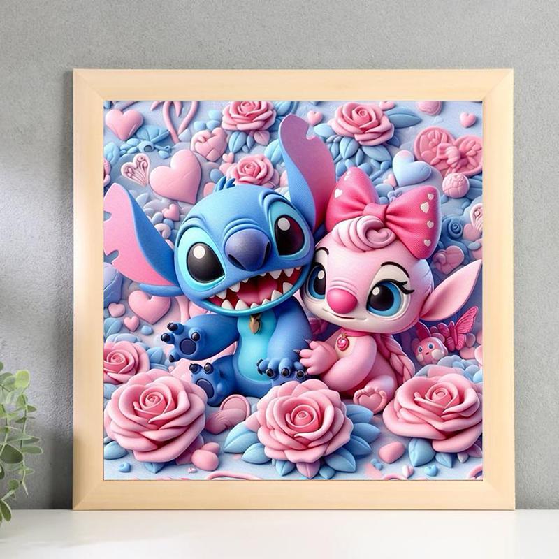 Disney 5D DIY Diamond Art Colorful Painting Kit, 1 Set Stitch & Angel Pattern Diamond Decorative Colorful Painting without Frame, DIY Home Wall Art