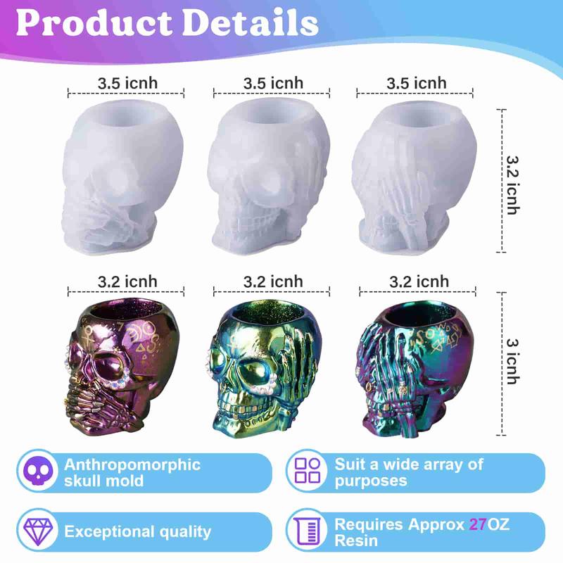 3 Count Skull Silicone Molds, Hear-no, Speak-no, See-no, for Resin Crafts, Resin Casting, DIY Craft, Home Decor - LET'S RESIN