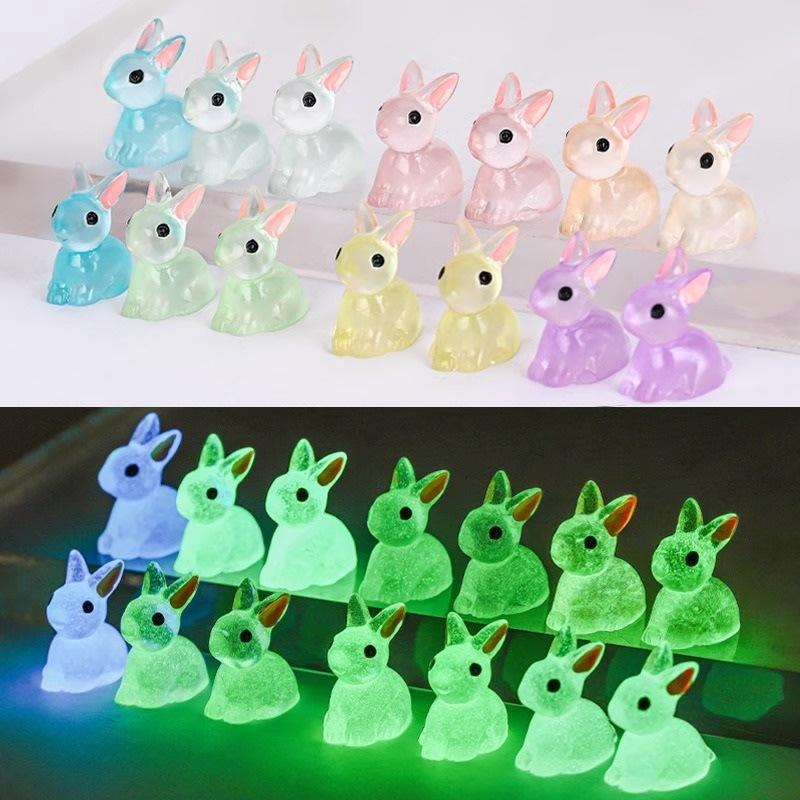 Random Color Glow in The Dark Mushroom & Rabbit Design Resin Ornament, 20pcs Mini DIY Decoration, DIY Accessories for Car, Garden, Party