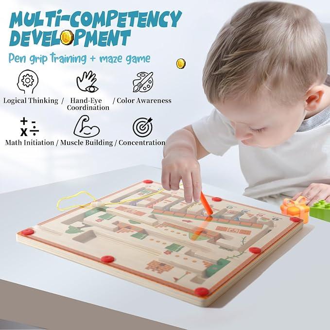 [Free Shipping] Wooden MagneticColor and Number Maze MontessoriAlphabet Matching and CountingPuzzle Board Leaning EducationalMath Toy Birthday Gift Montessori Toymagnetic boardgames magnetic color