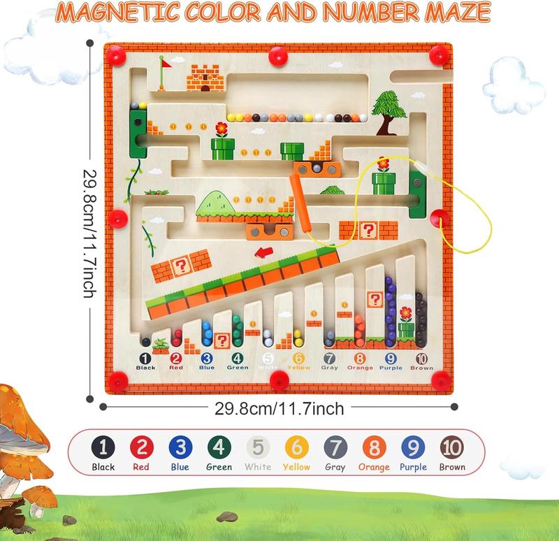 [The Latest Version] Wooden Magnetic Colors with Number Mazes: Montessori Letters Match with Counting Puzzles to Learn Educational Math Toys, Perfect Birthday Gifts for Children, Ideal Montessori Magnetic Board Games