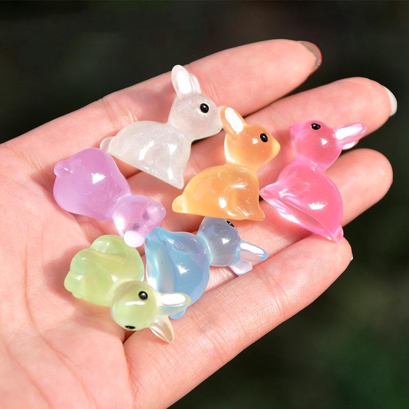 Random Color Glow in The Dark Mushroom & Rabbit Design Resin Ornament, 20pcs Mini DIY Decoration, DIY Accessories for Car, Garden, Party