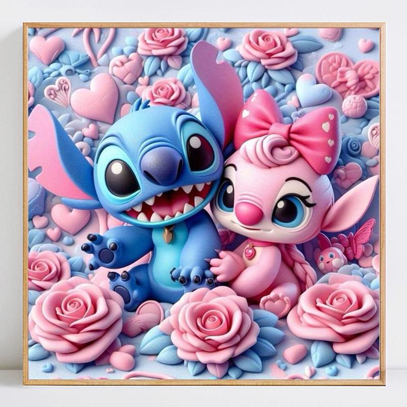 Disney 5D DIY Diamond Art Colorful Painting Kit, 1 Set Stitch & Angel Pattern Diamond Decorative Colorful Painting without Frame, DIY Home Wall Art