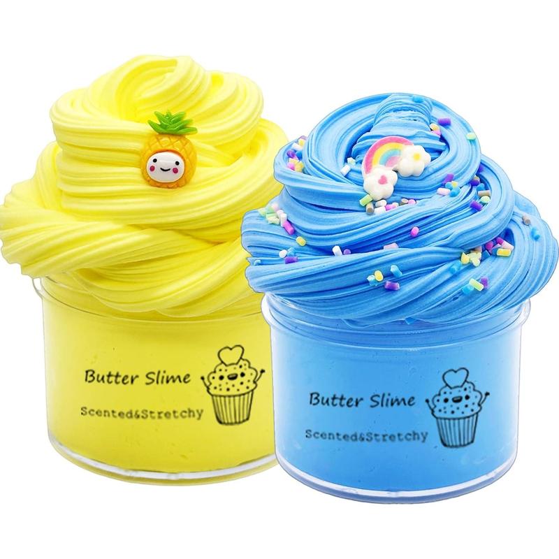 Butter Slime Kit Pink and Blue 2 Pack, Party Favor for Kids, Color and Texture Experience, Stress Relief Toy for Girls and Boy