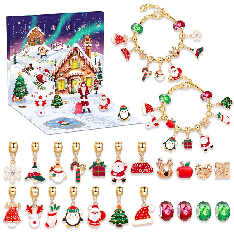 Festival Advent Calendar DIY Jewelry Making Kit, 1 Set 24-day Countdown with 22 Charms & 2 Chains, Festive Craft Set, Festival Themed Beading Gift, Christmas Stocking Filler