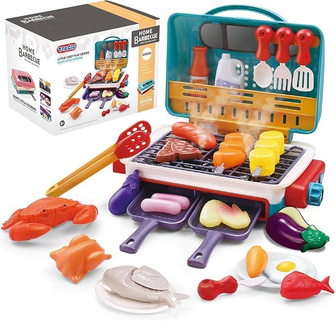 BBQ Grill Toy Set Color Changing Pretented Play,Little Chef Play, Interactive BBQ Toy Set for Kids aged 3 4 5 6 7 8+