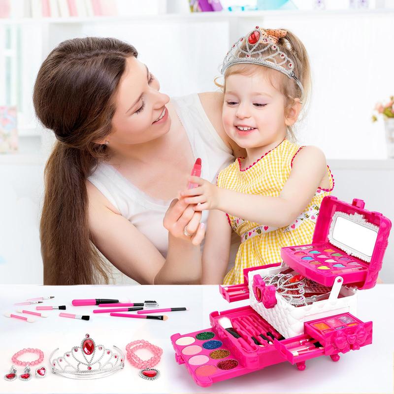 Princess Makeup Toy, 56pcs set Washable Makeup Toy with Jewelry, Pretend Play Makeup Toy, Birthday Gift for Girls, Cute Makeup Vanity Accessories, Halloween & Christmas Gift