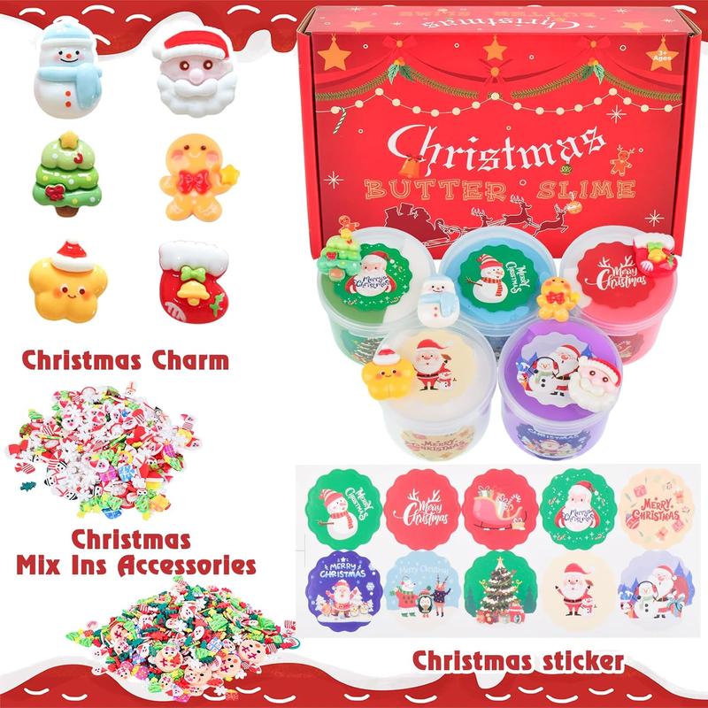 Christmas 5 Pack Butter Slime Kit for Girls, Birthday Gifts for Kids, Party Favor for Girls & Boys, Super Soft, Non Stickys, Xmas Gifts for Classroom Rewards, Christmas Stocking Stuffers for Kids