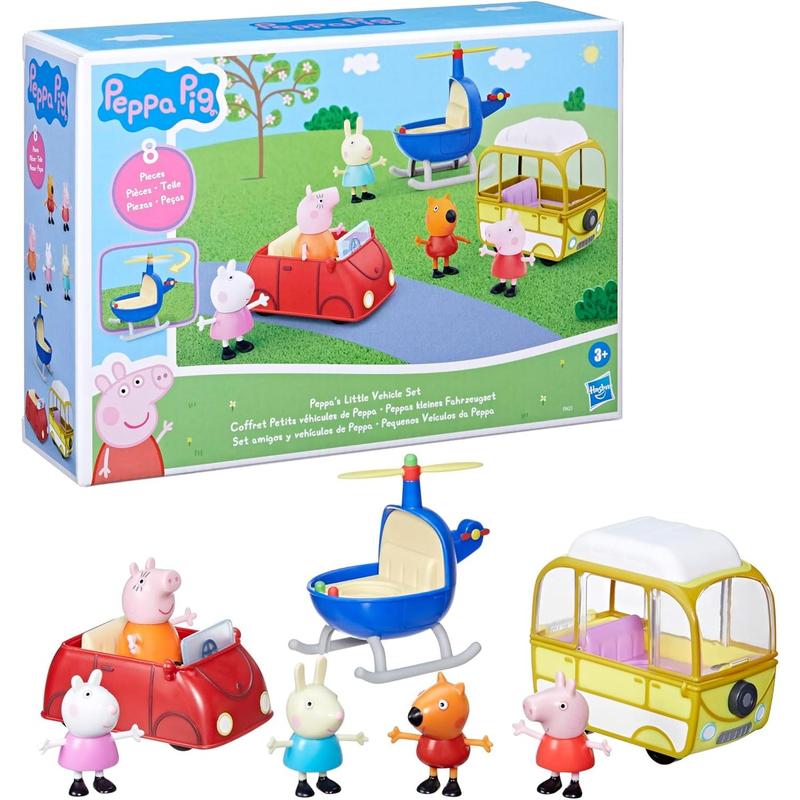 Peppa Pig Peppa's Little Vehicle Playset for Girls and Boys, Includes Helicopter, Camper, and Car, and 5 Figures Set, Preschool Toys, Ages 3+ ( Exclusive)