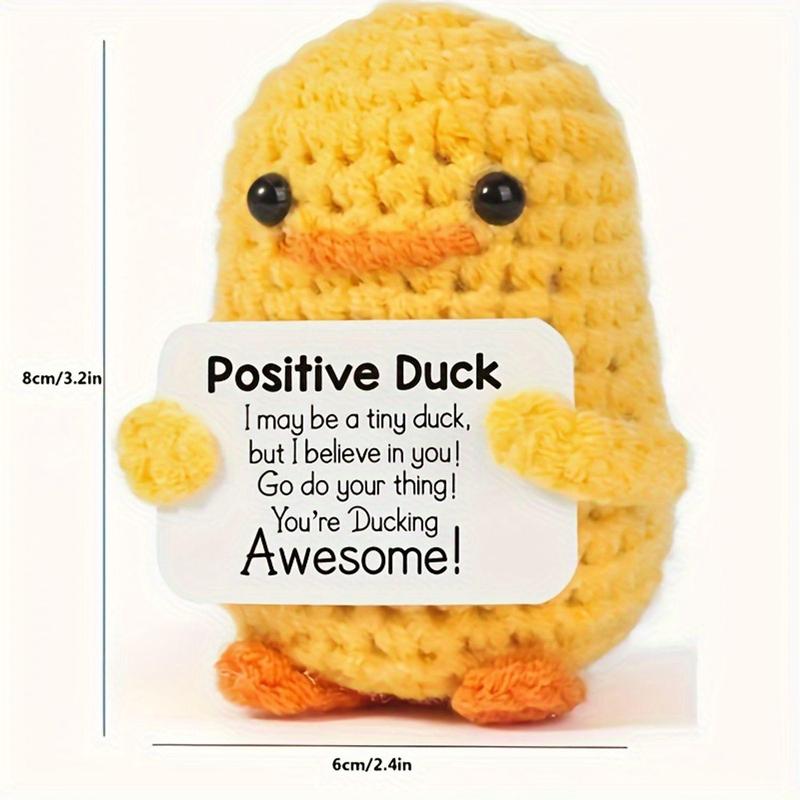 Positive Little Yellow Duck Design Crochet Kit, Cute Knitting Wool Doll with Front Card, DIY Handmade Positive Reminder for Birthday Gift, Christmas Gift