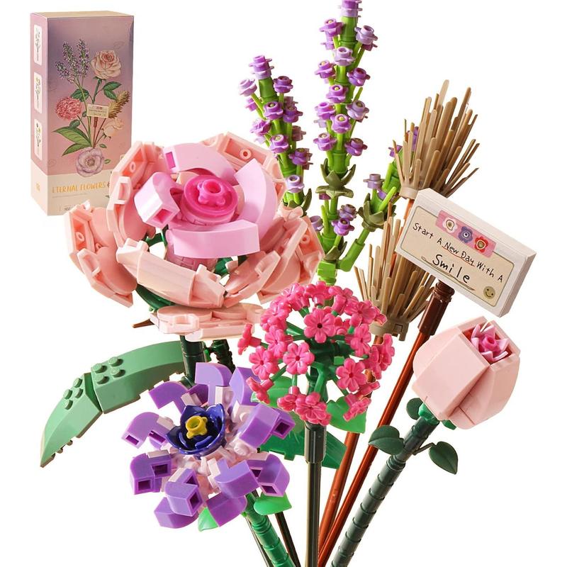 Mini Building Blocks Bouquet Building Blocks Set, Artificial Flowers, DIY Unique Home Decoration, 547 Pieces Plant Collection, Suitable for Boys and Girls as Gifts