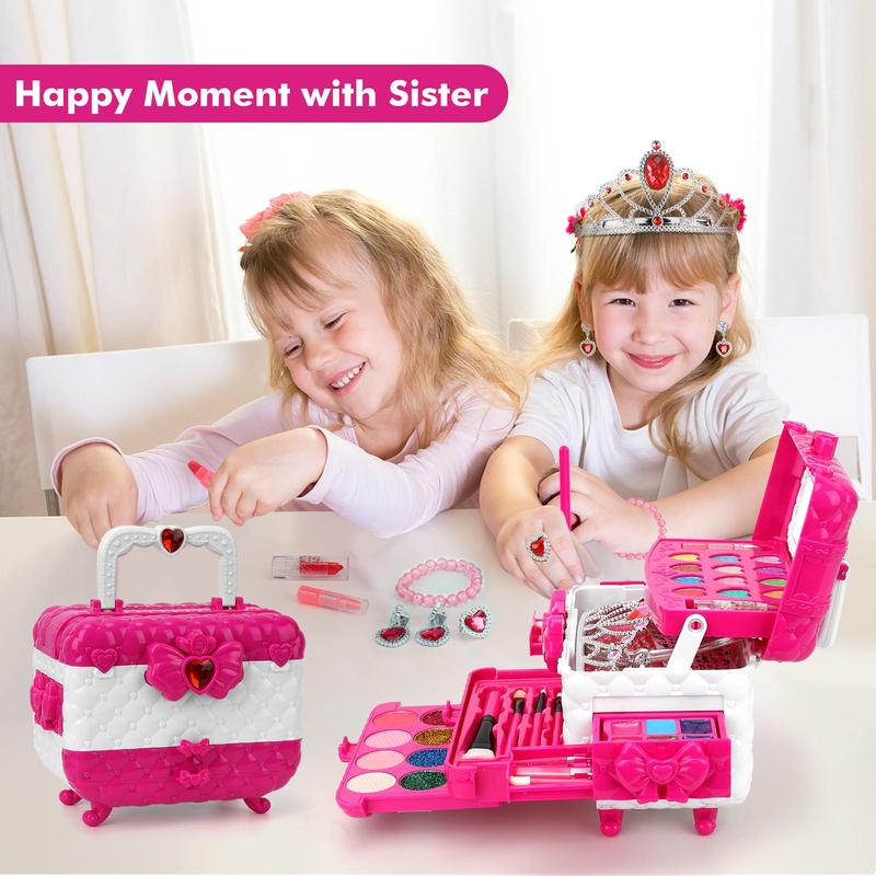 Princess Makeup Toy, 56pcs set Washable Makeup Toy with Jewelry, Pretend Play Makeup Toy, Birthday Gift for Girls, Cute Makeup Vanity Accessories, Halloween & Christmas Gift