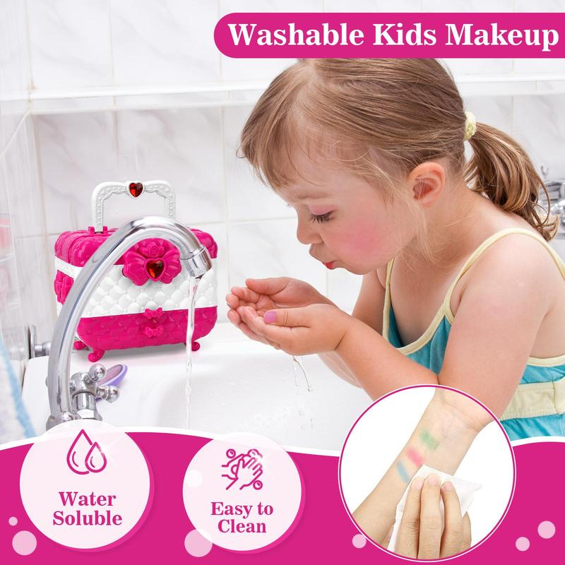 Princess Makeup Toy, 56pcs set Washable Makeup Toy with Jewelry, Pretend Play Makeup Toy, Birthday Gift for Girls, Cute Makeup Vanity Accessories, Halloween & Christmas Gift