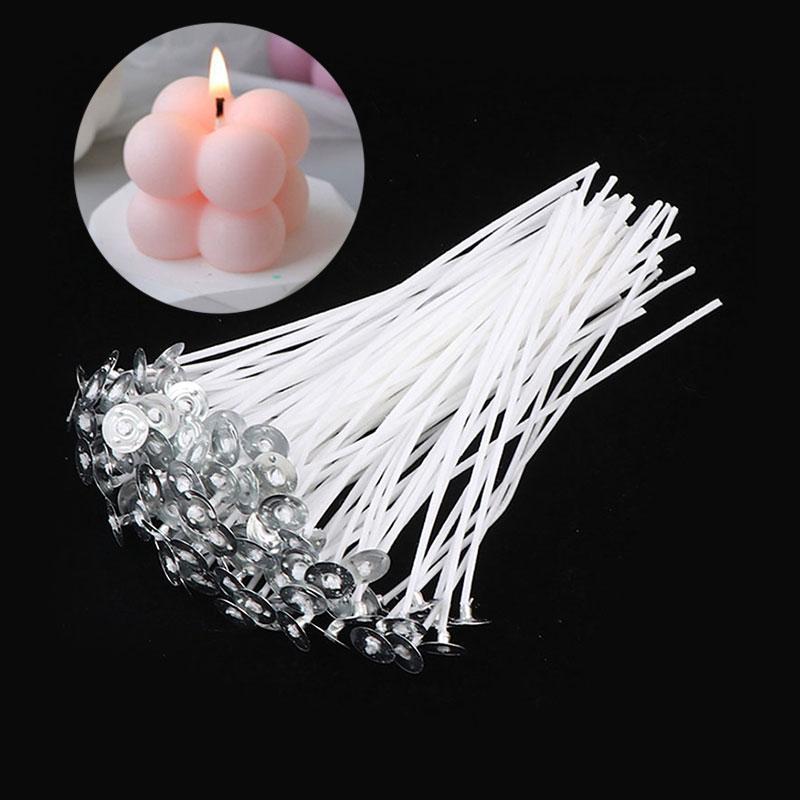 Candle Wicks with Base (100pcs), DIY Pre-waxed Wicks for Candle Making, Practical Candle Making Accessories