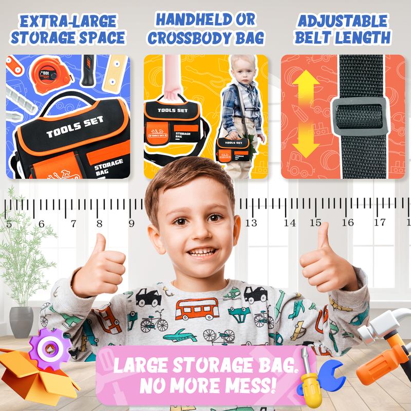 Children Tool Belt - 48pcs Children Tool Set Toys with Electronic Toy Drill, Pretend Play Construction Toy Tool Kits for Children age 4+