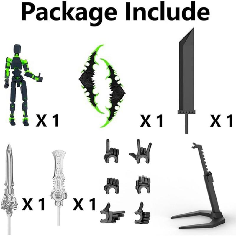 (Assembly Completed) T13 Action Figure Set, titan 13 Robot Action Figure 3D Printed robo 13 Action Figure Articulated, Dummy 13 Lucky 13 Gift for Collectors Desktop Decorations, Black Green