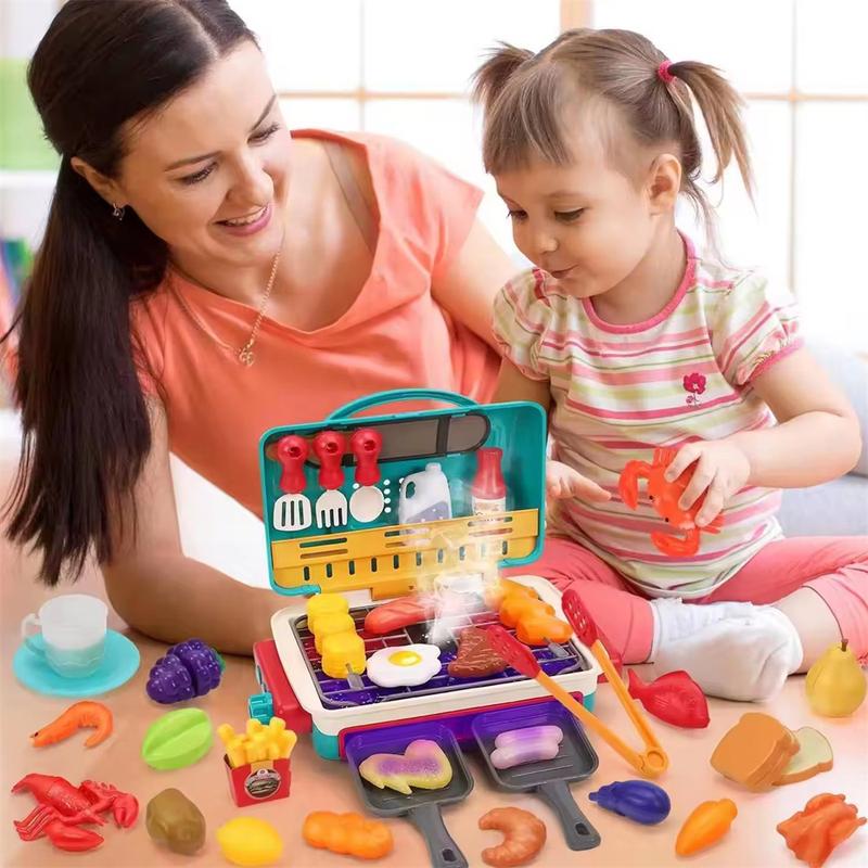 BBQ Grill Toy Set Color Changing Pretented Play,Little Chef Play, Interactive BBQ Toy Set for Kids aged 3 4 5 6 7 8+