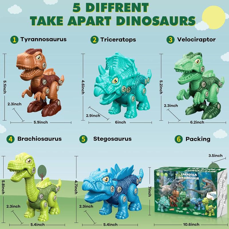 Christmas 2024 Gifts Kids Toys Laradola 5 Dinosaur Animal Rosie Toy for Kid Gift Take Apart STEM ,Construction Building Dino with Electric Drill, Party Christmas Birthday Gifts for Boys Girls