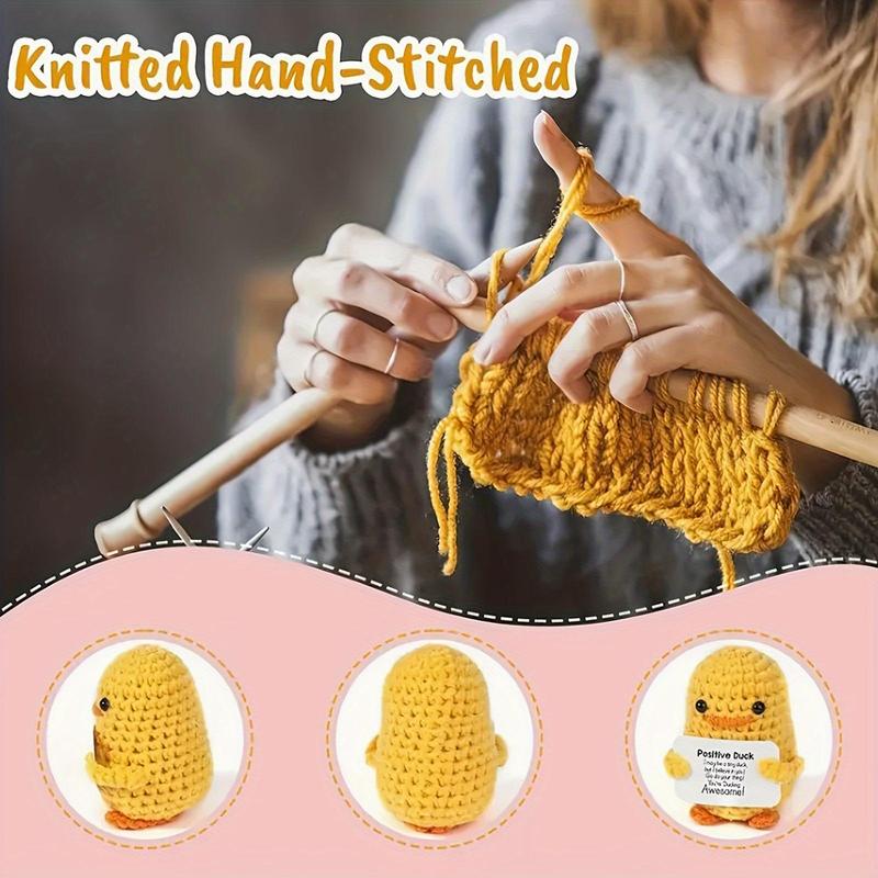 Positive Little Yellow Duck Design Crochet Kit, Cute Knitting Wool Doll with Front Card, DIY Handmade Positive Reminder for Birthday Gift, Christmas Gift