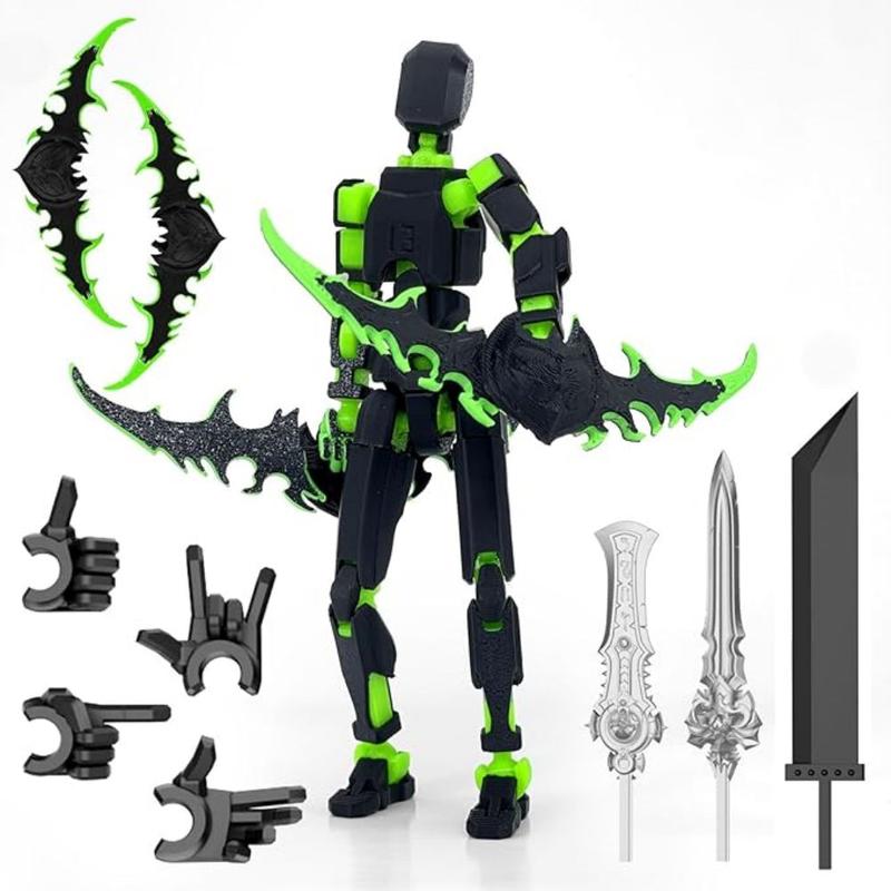 (Assembly Completed) T13 Action Figure Set, titan 13 Robot Action Figure 3D Printed robo 13 Action Figure Articulated, Dummy 13 Lucky 13 Gift for Collectors Desktop Decorations, Black Green