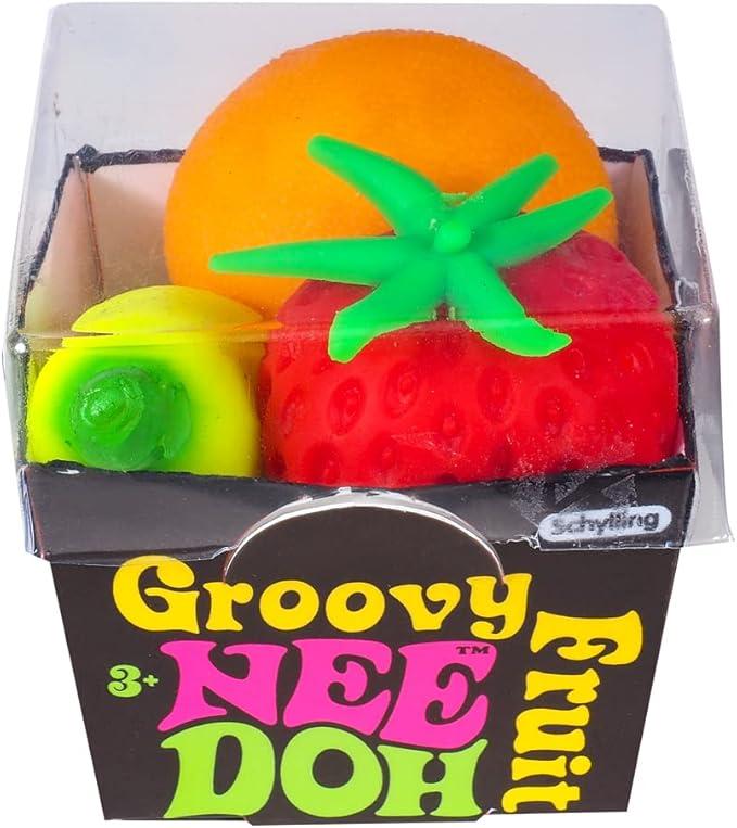 Schylling NeeDoh Groovy Fruit - Sensory Fidget Toy - Multiple Shapes - Ages 3 to Adult (Pack of 1) nee doh  gumdrop cube