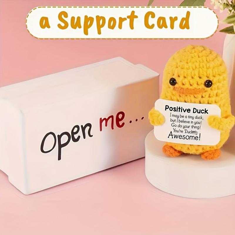 Positive Little Yellow Duck Design Crochet Kit, Cute Knitting Wool Doll with Front Card, DIY Handmade Positive Reminder for Birthday Gift, Christmas Gift