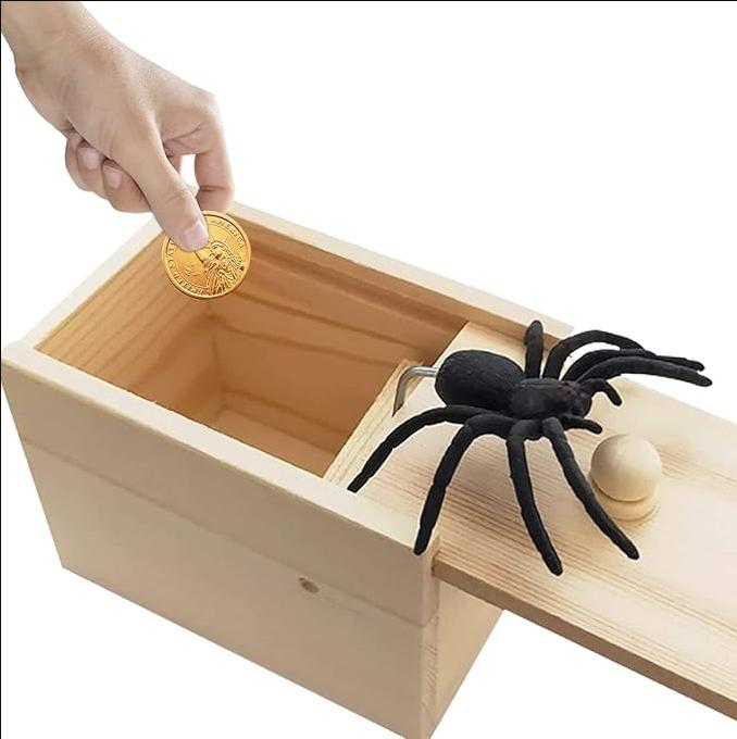 Spider Prank Big Box，Wooden Surprise Box，Spider Money Surprise in a Box,Handmade Fun Practical Surprise Joke Boxes,Prank Stuff