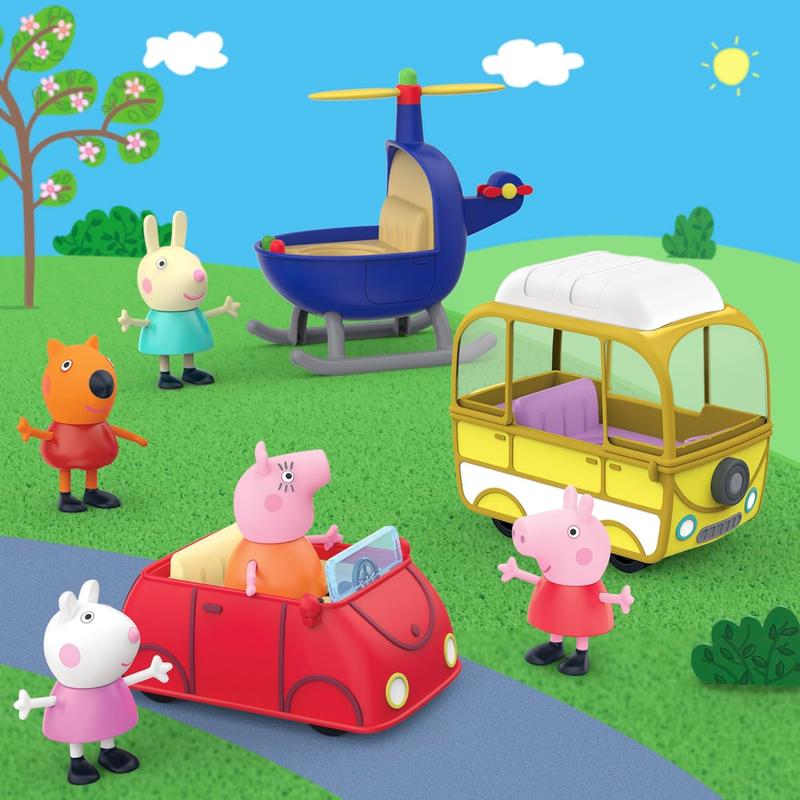 Peppa Pig Peppa's Little Vehicle Playset for Girls and Boys, Includes Helicopter, Camper, and Car, and 5 Figures Set, Preschool Toys, Ages 3+ ( Exclusive)