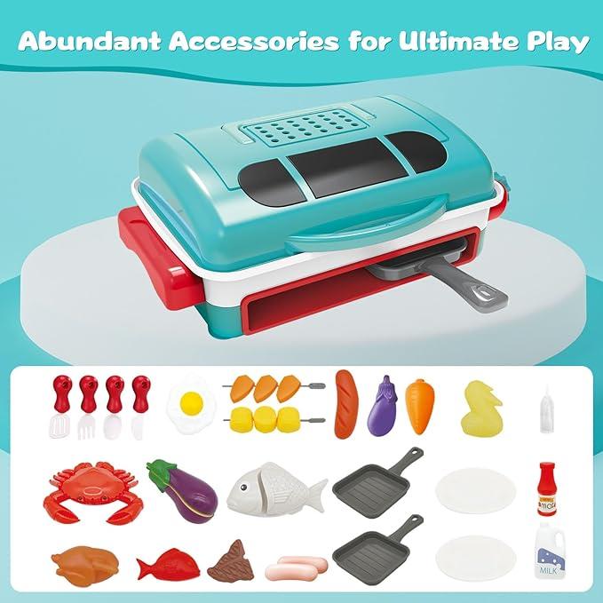 BBQ Grill Toy Set Color Changing Pretented Play,Little Chef Play, Interactive BBQ Toy Set for Kids aged 3 4 5 6 7 8+