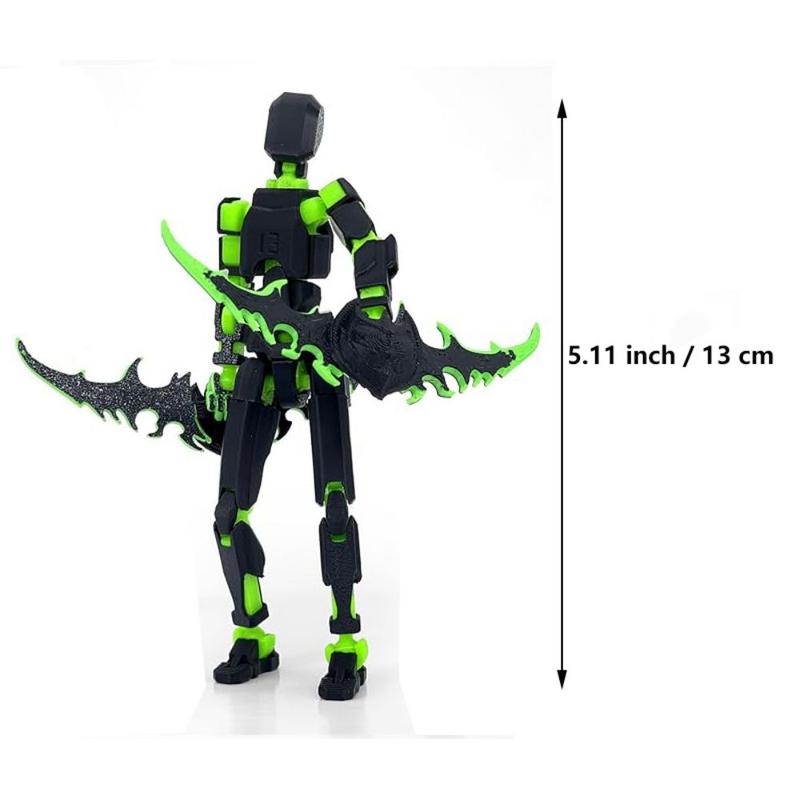 (Assembly Completed) T13 Action Figure Set, titan 13 Robot Action Figure 3D Printed robo 13 Action Figure Articulated, Dummy 13 Lucky 13 Gift for Collectors Desktop Decorations, Black Green