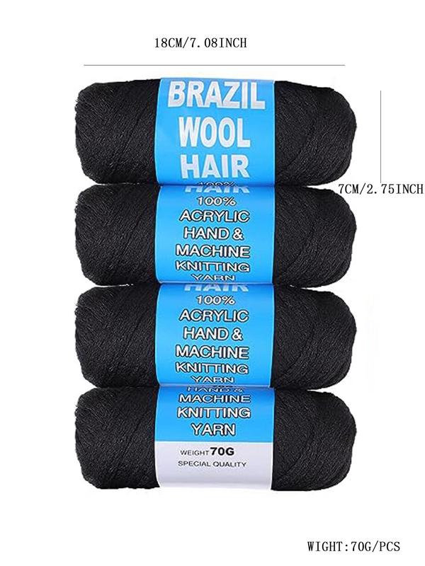 4pcs Natural Black Brazilian Wool Hair, Acrylic Yarn For African Crochet Hair, Jumbo Braids, Senegalese Twisting Knitting Hair Braids, Faux Locs, Spiral Corkscrews Braids, Twist Wraps