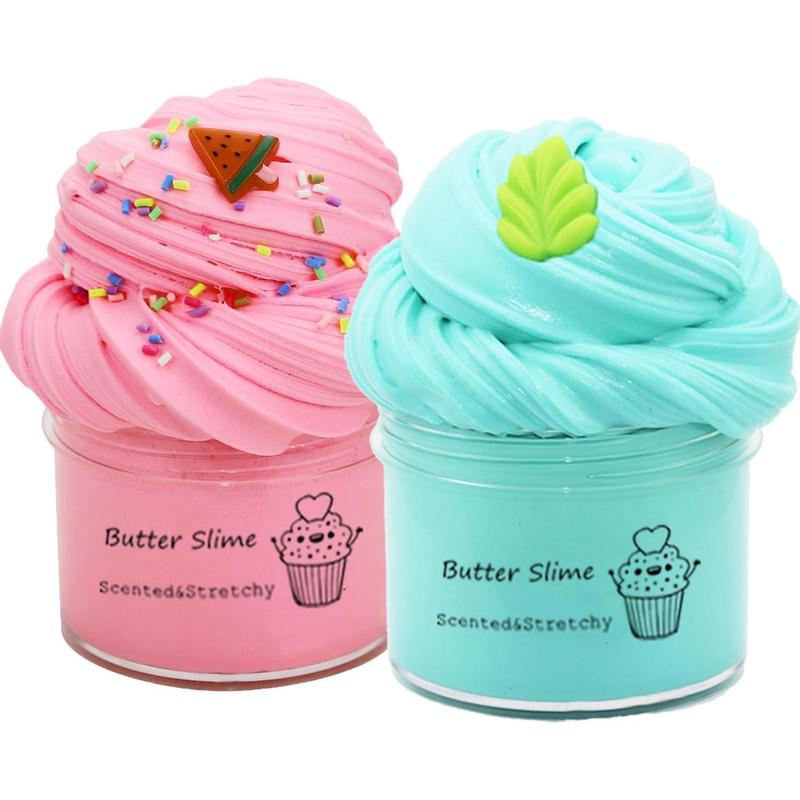 Butter Slime Kit Pink and Blue 2 Pack, Party Favor for Kids, Color and Texture Experience, Stress Relief Toy for Girls and Boy