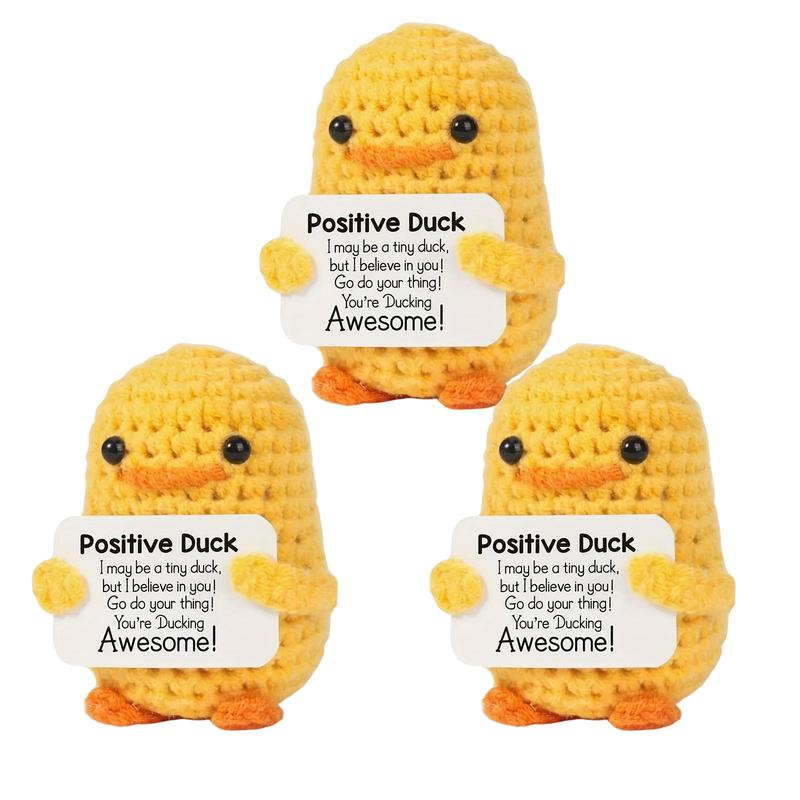 Positive Little Yellow Duck Design Crochet Kit, Cute Knitting Wool Doll with Front Card, DIY Handmade Positive Reminder for Birthday Gift, Christmas Gift