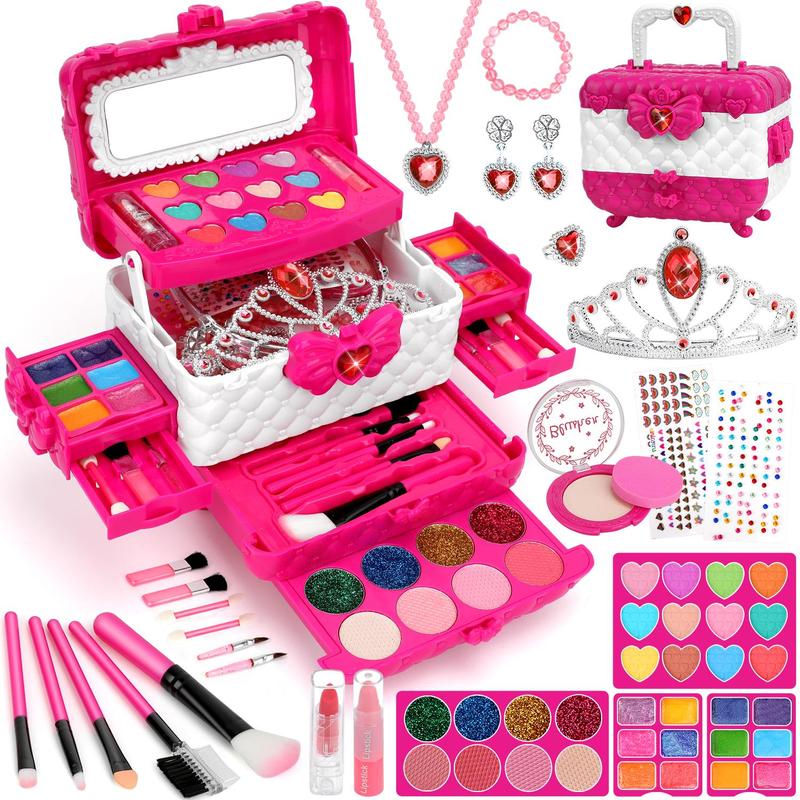 Princess Makeup Toy, 56pcs set Washable Makeup Toy with Jewelry, Pretend Play Makeup Toy, Birthday Gift for Girls, Cute Makeup Vanity Accessories, Halloween & Christmas Gift