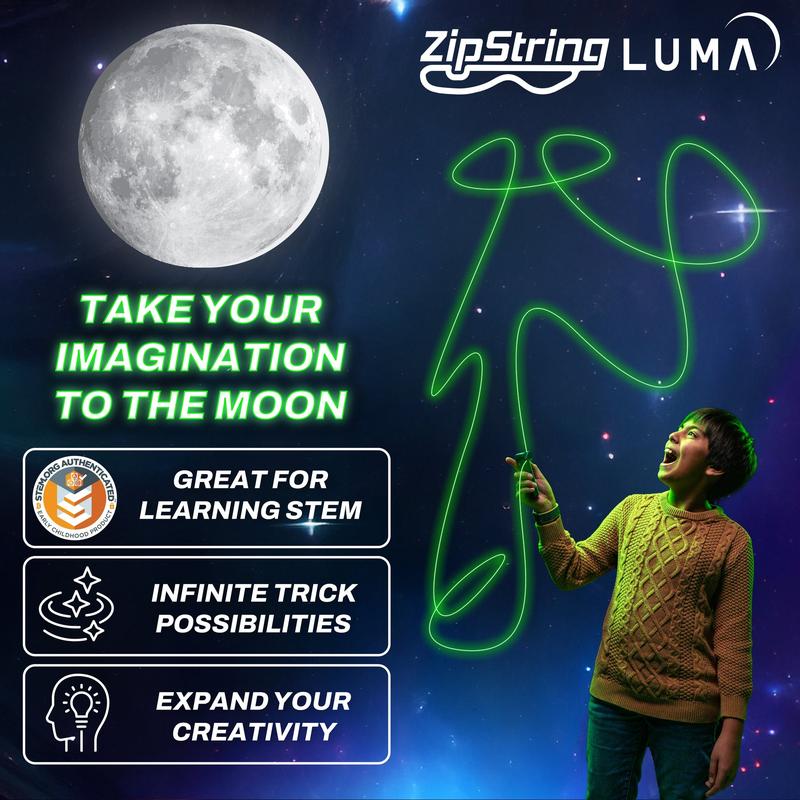 ZipString® Luma The Patented Glow-in-The-Dark Toy That Flies a Loop of String, Creates Endless Shapes and Tricks. Built-in LED for Glowing Fun. Perfect STEM Gift for Kids & Adults. Wonderment Awaits