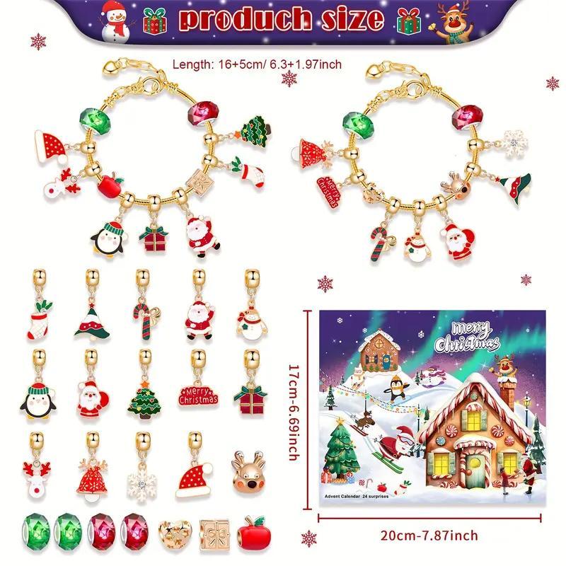 Festival Advent Calendar DIY Jewelry Making Kit, 1 Set 24-day Countdown with 22 Charms & 2 Chains, Festive Craft Set, Festival Themed Beading Gift, Christmas Stocking Filler