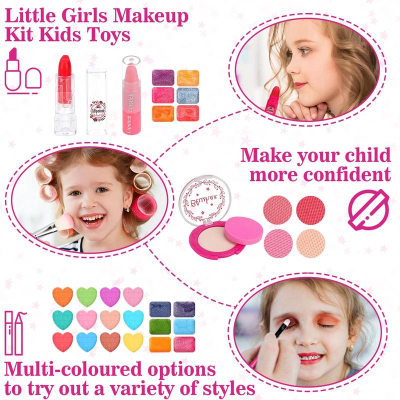 Princess Makeup Toy, 56pcs set Washable Makeup Toy with Jewelry, Pretend Play Makeup Toy, Birthday Gift for Girls, Cute Makeup Vanity Accessories, Halloween & Christmas Gift