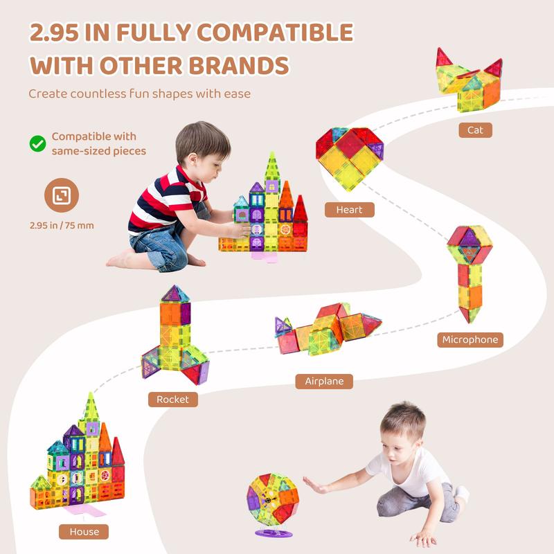 VEVOR Magnetic Tiles Magnetic Building Toy 181 PCS Magnet Blocks for Kids 3D Set