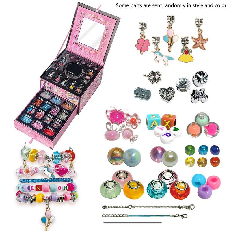 Bracelet Making Kit, 1 Set DIY Jewelry Set with Beautiful Double Layer Craft Box & Beads, Birthday Gift for Him or She Over 5 Years Old