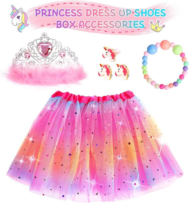 Christmas Gift Princess Dress Up Toys 3-6 Years Old Girls' Gift Set, Princess Dress Up Shoes Set Include Toddler Jewelry Boutique Kit, Skirts 3 Pairs of Princess Dress Up Shoes, Pretend Role Play Gift Toy for Girls