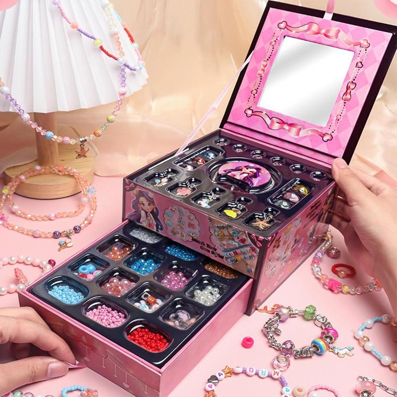 Bracelet Making Kit, 1 Set DIY Jewelry Set with Beautiful Double Layer Craft Box & Beads, Birthday Gift for Him or She Over 5 Years Old