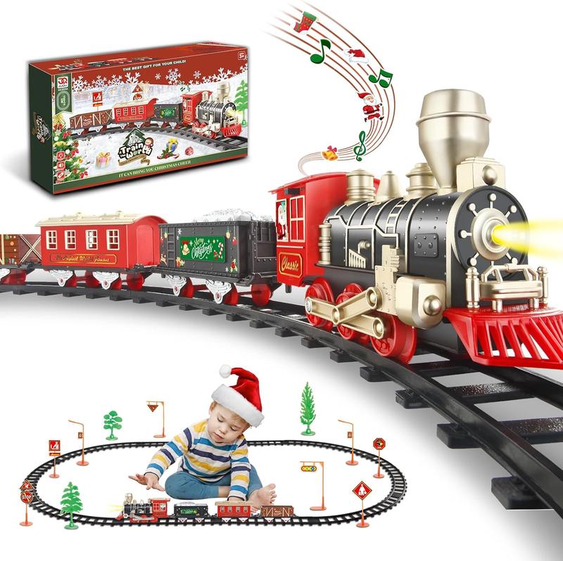 Train Set, Christmas Train Set for Around The Tree w Lights & Xmas Sounds, Christmas Tree Train Toys, Electric Toy Train Set for Boys, Toddler Model Train Gifts for 3 4 5 6 7 8+ Years Old Kids