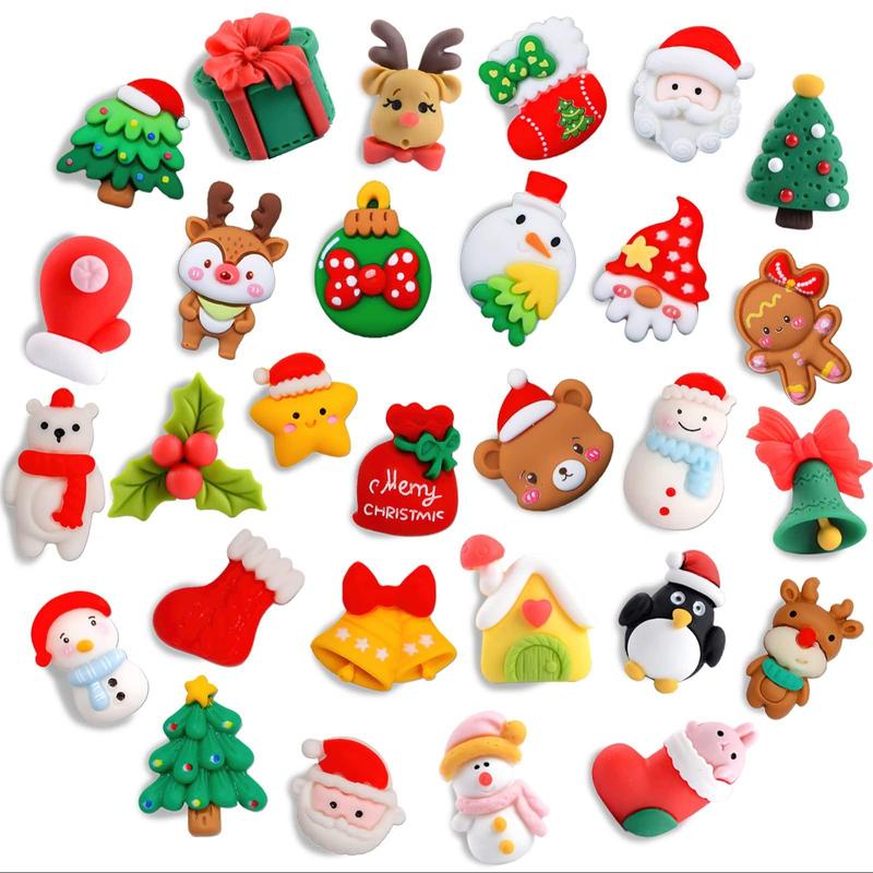 Random Color Cute Mini Christmas Decoration, 20pcs set Random Style Flat Back Resin Cabochons, Scrapbooking DIY Jewelry Craft Decoration Accessories