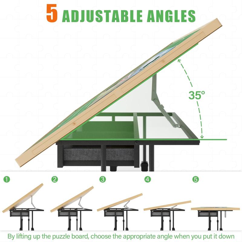 Adjustable 1500 Piece Jigsaw Puzzle Table with 6 Drawers & Cover, 5-Tilting Angles, 35