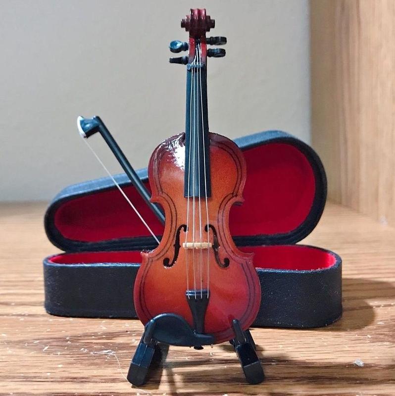 World's Smallest Violin Wooden Miniature Violin with Stand Bow and Case