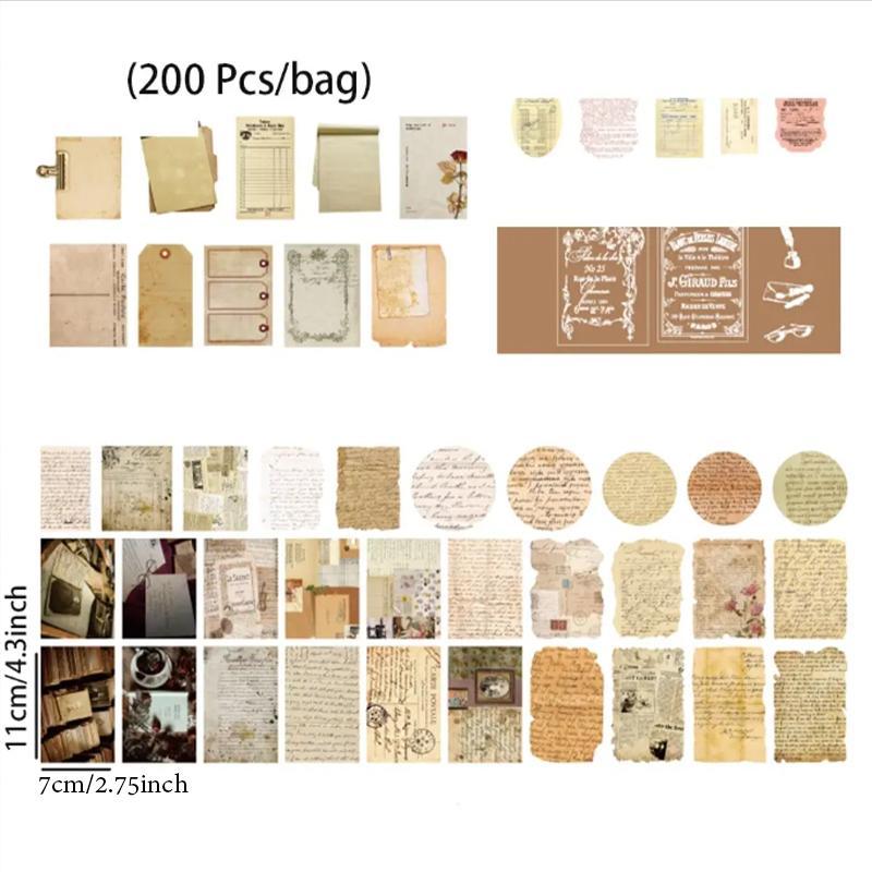 Vintage Pattern Material Paper, 200pcs bag Scrapbooking & Journal Making Material Paper, Diy Decorative Sticker for Stationery Computer Water Bottle