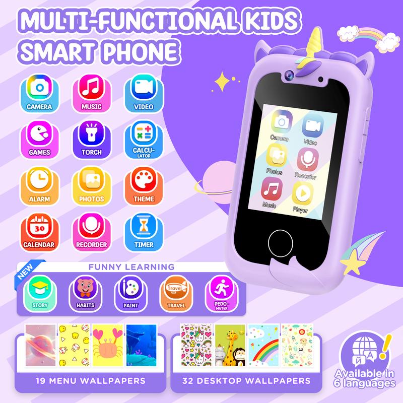 Kids Smart Phone Girls Toy: Christmas Birthday Gifts for Girls Age 3-10 -Working Real Play Cell Phone - Learning Phone (Purple) dual camera Unicorn