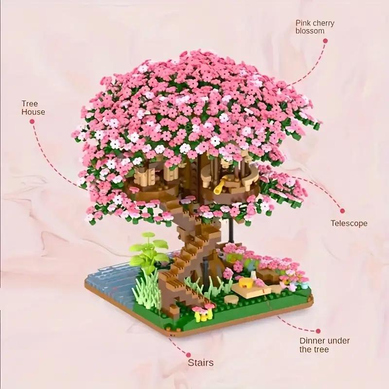 Cherry Blossom Tree House Building Blocks, 2138pcs set Creative Micro-particle Assembled Model Toy, Birthday Gift Options