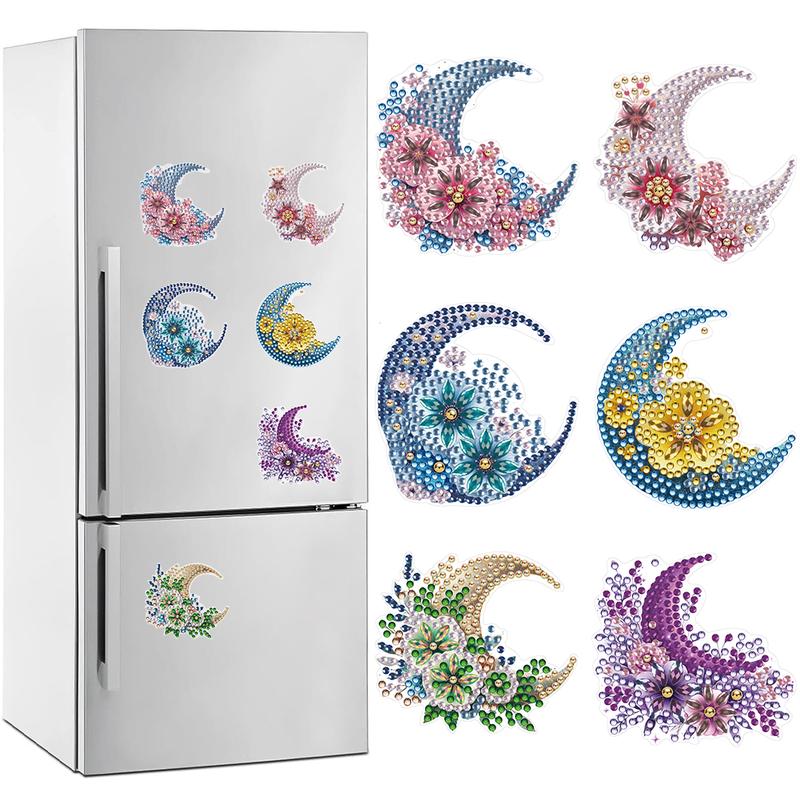 6 Pcs Fridge Magnetic Diamond Painting Stickers DIY Crafts Kits (Flower Butterfly Moon Dragonfly) 1216492 1238012